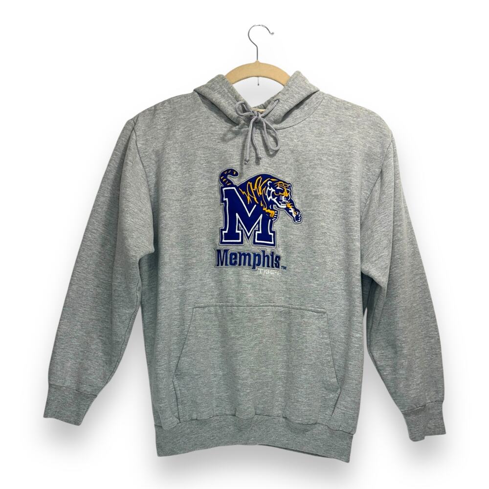 Vintage Memphis Tigers Embroidered Applique Hoodie Sweatshirt L Gray